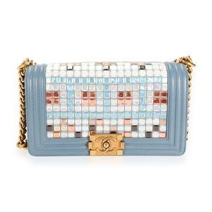 Chanel Limited Edition Light Blue Leather & Mosaic Medium Boy Bag